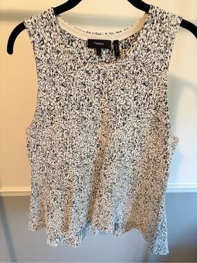 Theory Black & White Textured Knit Peplum Top